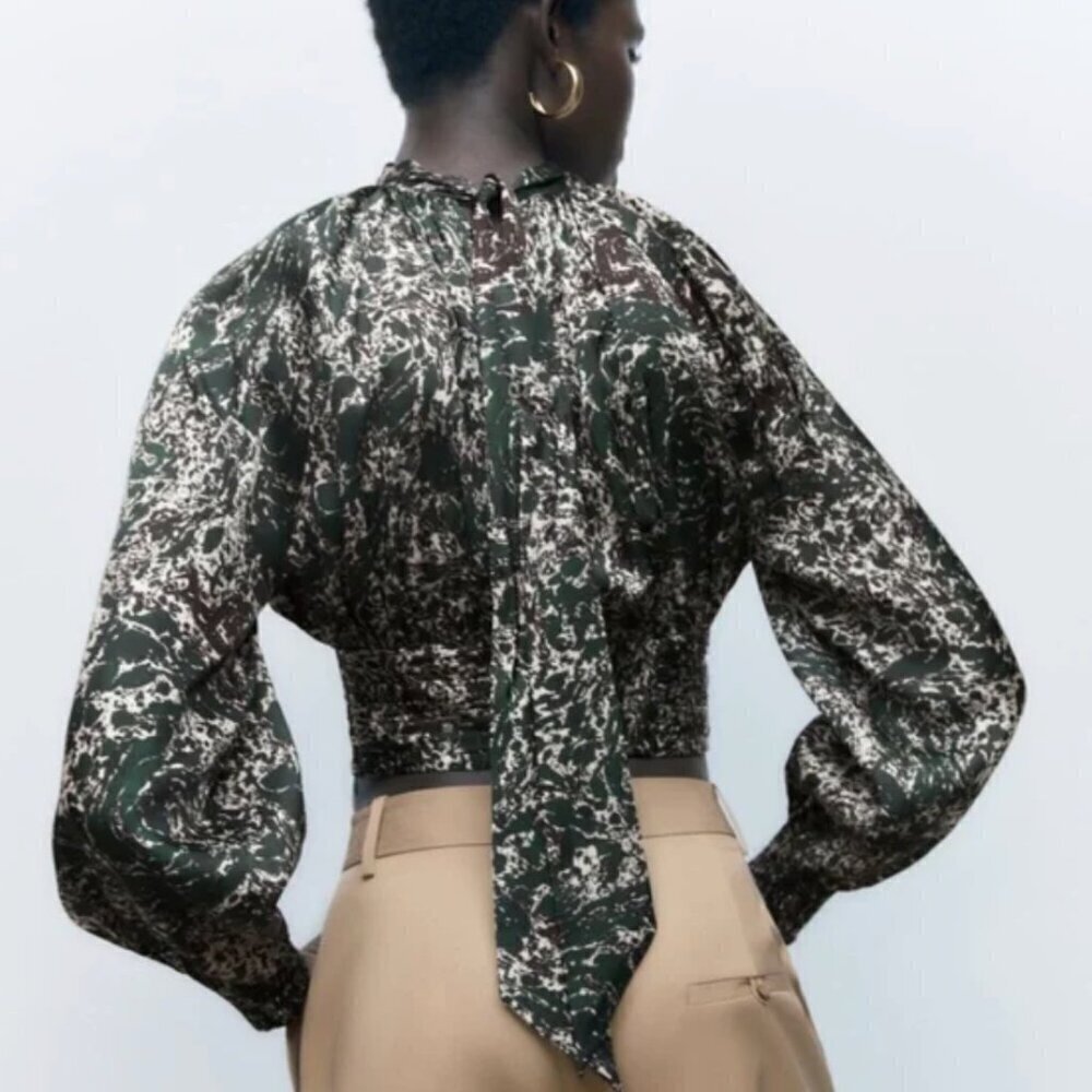 Zara Modern Green and White Patterned Top - Picture 8 of 8